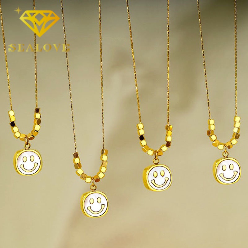 Kalung Titanium Wanita Anti Karat Emas 18K Smile Elegan Fashion Korea Aesthetic Aksesoris Perhiasan Necklace