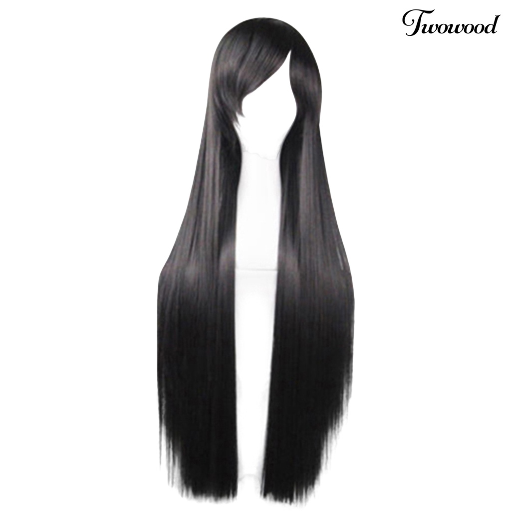 Twowood Fashion Gadis Wanita Panjang Cosplay Poni Miring Lurus Penuh Wig Rambut Ekstensi