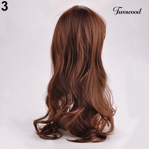 Twowood Fashion Wanita Rapi Bang Panjang Keriting Bergelombang Penuh Rambut Pesta Wig Cosplay