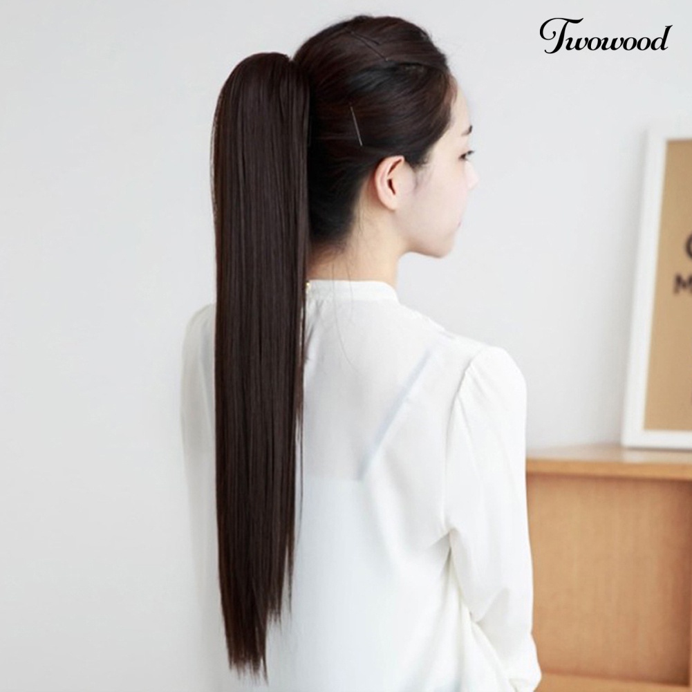 Twowood Fashion Wanita Panjang Lurus Alami Klip Ponytail Rambut Wig Ekstensi Sopak