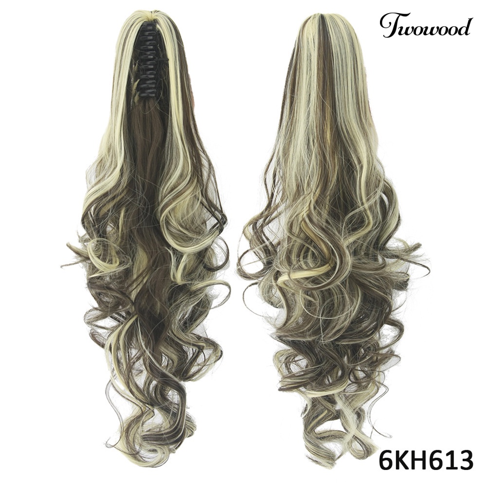 Twowood Wanita Tahan Panas Rambut Sintetis Panjang Keriting Cakar Klip Ponytail Ekstensi Wig