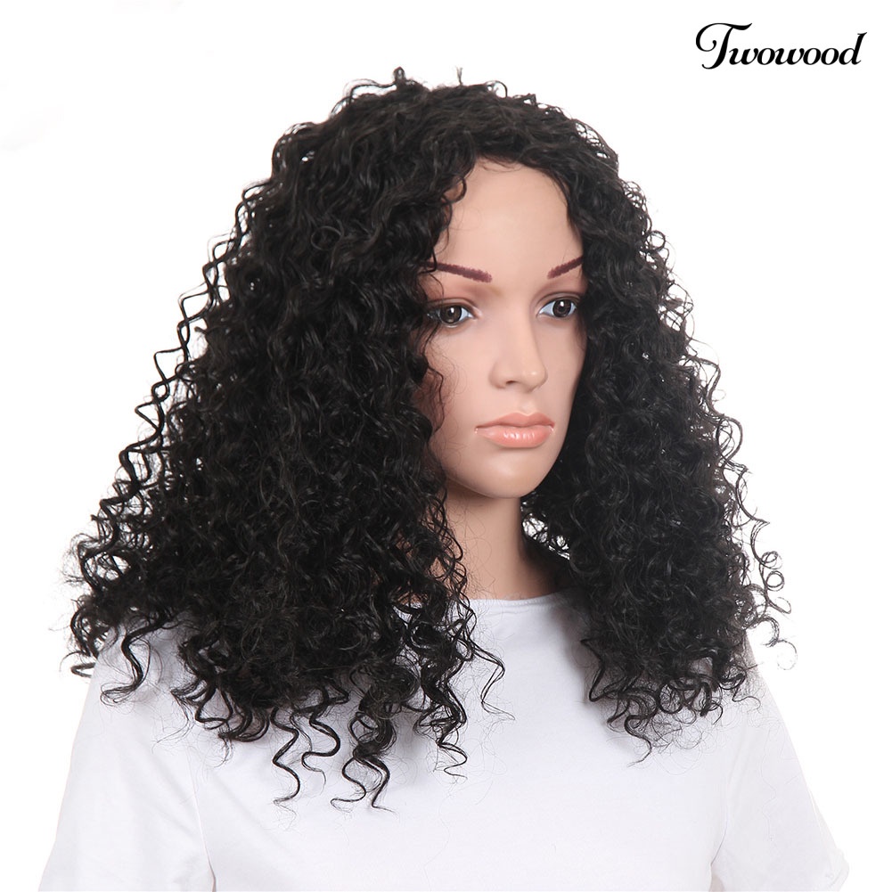 Twowood Wanita Fashion Afrika Keriting Bergelombang Rambut Pendek Suhu Tinggi Serat Wig Sopak