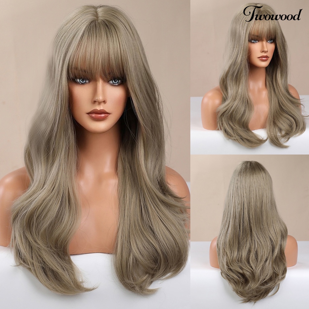 Twowood Cosplay Wig Nyaman Berbulu Lembut Menarik Peran Indah-Bermain Properti Ringan Multicolor Poni Wig Keriting Panjang Untuk Kehidupan Sehari-Hari