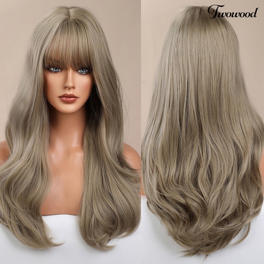 Twowood Cosplay Wig Nyaman Berbulu Lembut Menarik Peran Indah-Bermain Properti Ringan Multicolor Poni Wig Keriting Panjang Untuk Kehidupan Sehari-Hari