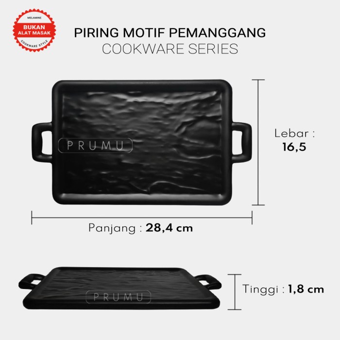 PRUMU Melamin Piring Saji Kotak 11 inch - Piring Persegi Panjang - Piring Cafe - Piring Lauk - Piring Gagang - Golden Dragon P7511A