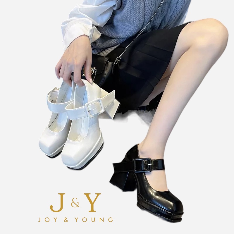 [J&amp;Y] [JOY &amp; YOUNG] [JY] 1505 Sepatu Wanita Heels Hak 338 Tali Keren 2023 korea block ELEGAN CANTIK Pesta Kerja Santai Trend Casual Kualitas Bagus Impor