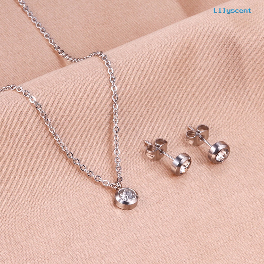 [LS]1 Set Kalung Anting Dengan Gaya Klasik Minimalis Liontin Bulat Set Perhiasan Untuk Wanita Kalung Dan Anting Kristal Imitasi