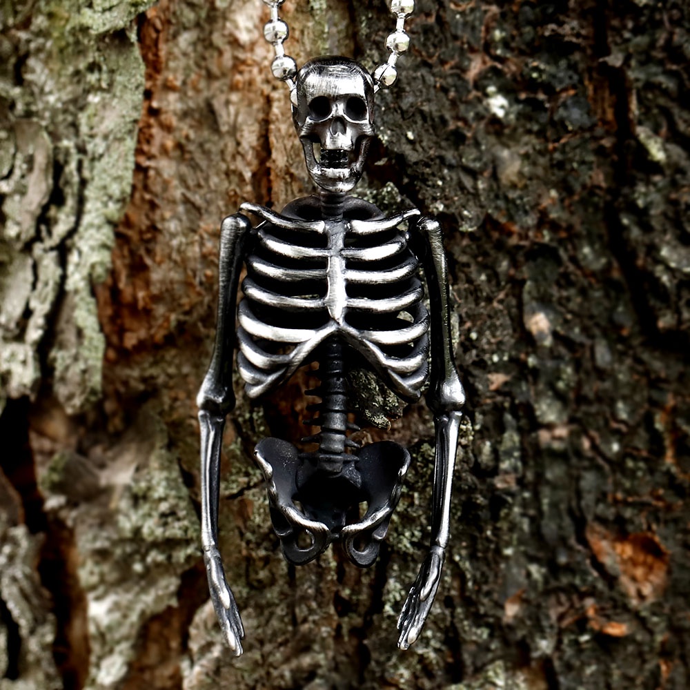 Vintage Fashion Punk Tengkorak Biker Desain Khusus Skeleton Pria Liontin Kalung