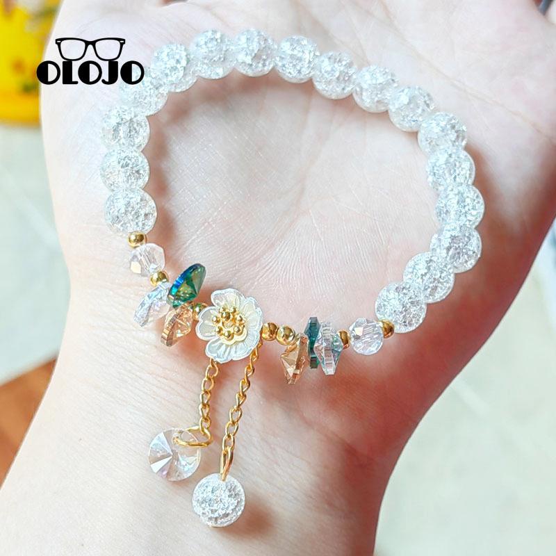 [Olojogrosirpopcorn Gelang Manik-Manik Kristal Simple Serbaguna Bright Transparan Bracelet