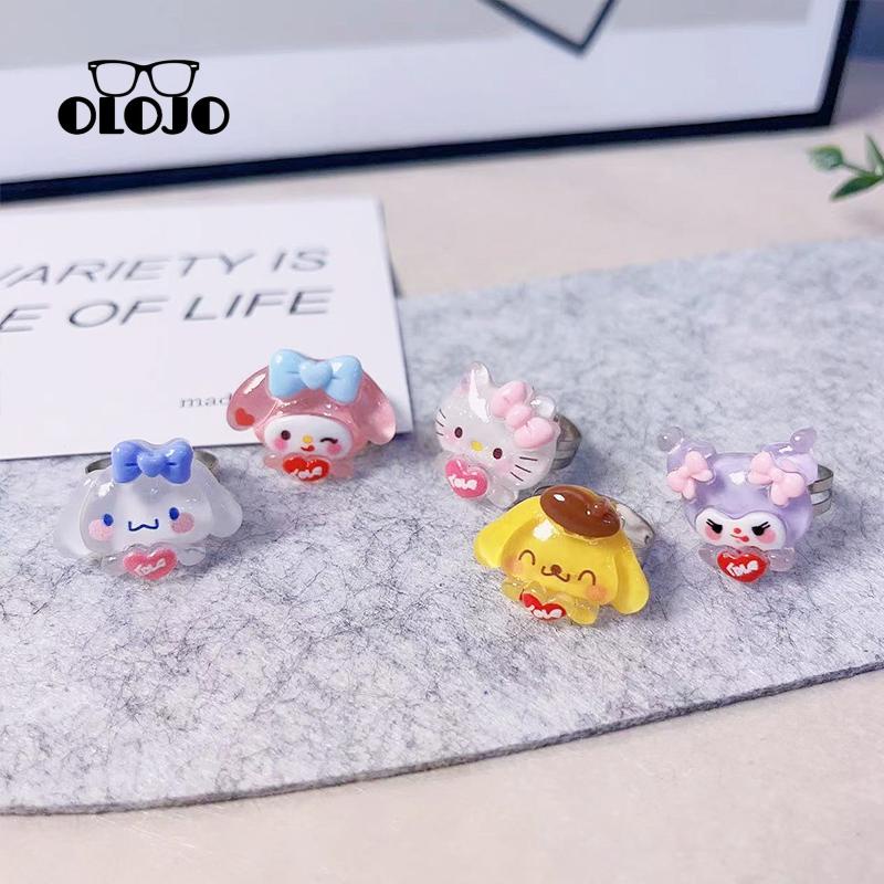 【COD】Sanrio Cincin Model Terbuka Desain Anjing Cinnamoroll Kulomi Bahan Resin Untuk Pasangan