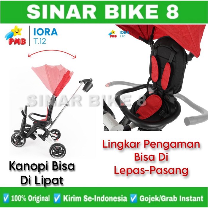 Sepeda Anak Roda Tiga PMB IORA T 12 Bisa Dilipat Kanopi Tricycle Anak