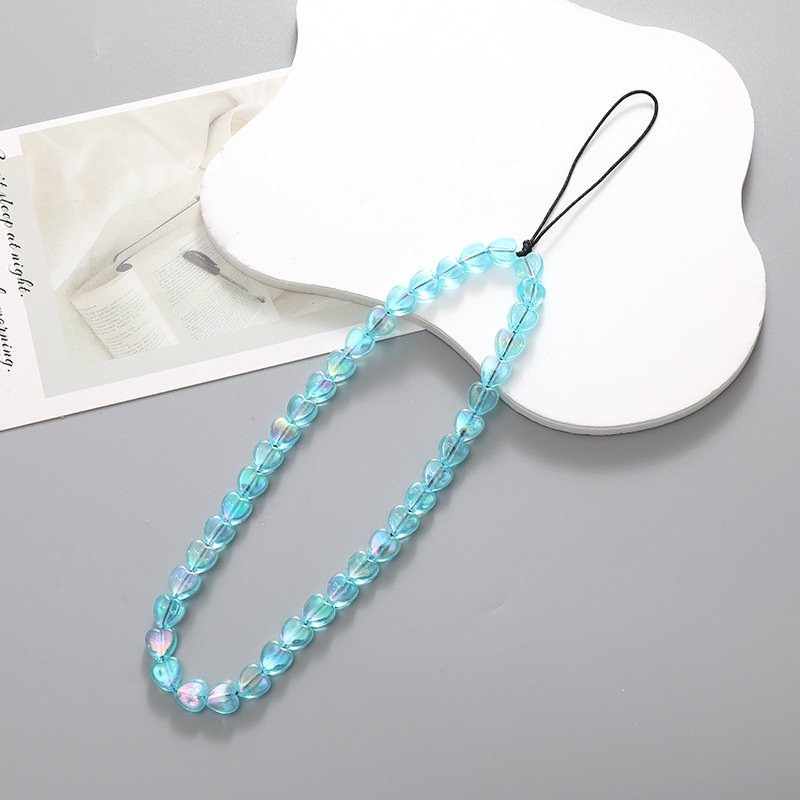 Warna Solid Mermaid Pearlescent Transparan Akrilik Cinta Hati Manik-Manik Rantai Anti-lost Phone Strap Universal Bluetooth Earphone Case Cover Untuk iPhone Untuk Samsung Untuk OPPO Untuk VIVO