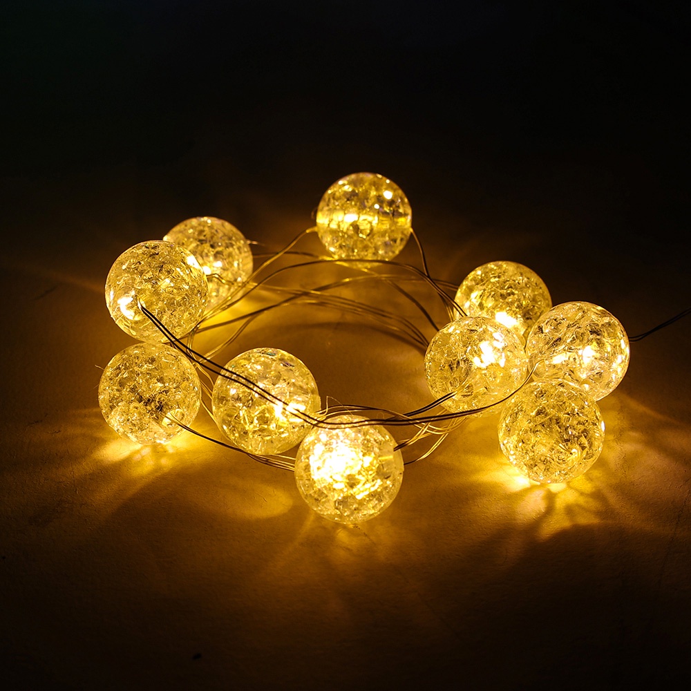 3warna Bola Retak String Lampu DIY Romantis/Untuk Dekorasi Taman Natal Pernikahan Rumah/LED Crackle Ball Fairy Tale Light String/Lampu Kawat Tembaga Tenaga Baterai