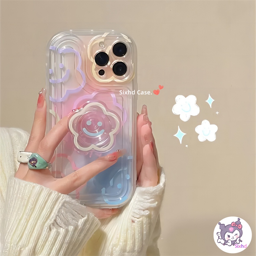 IPHONE Kompatibel Untuk Iphone14 13 12 11 Pro Max SE2020 X Xr Xs Max8 7 6 6s Plus Ins Bunga Smile Face Dengan Bracket Phone Case Soft TPU Protection Cover