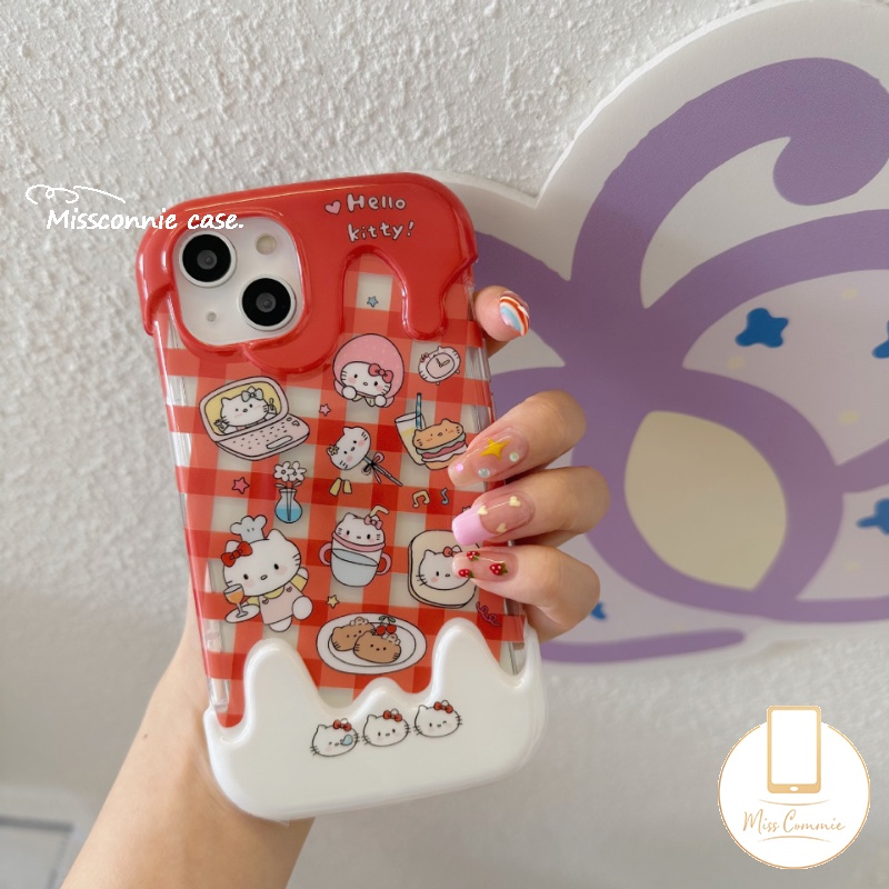 IPHONE Kreatif Permen 3D Ice Cream Case Kompatibel Untuk Iphone11 14 12 13 Pro Max 7Plus XR X XS Max7 8 Plus Kartun Lucu Hello Kitty Cinta Hati Kue Beruang Lembut Tpu Cover