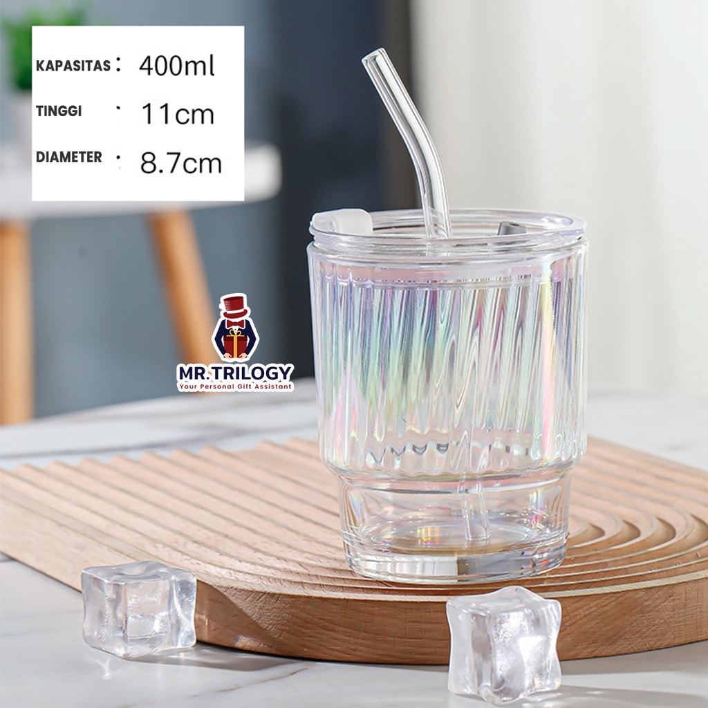 Botol Minum Tumblr Kaca Sedotan Rainbow Glass 420ml Bottle Cup Gelas Estetik