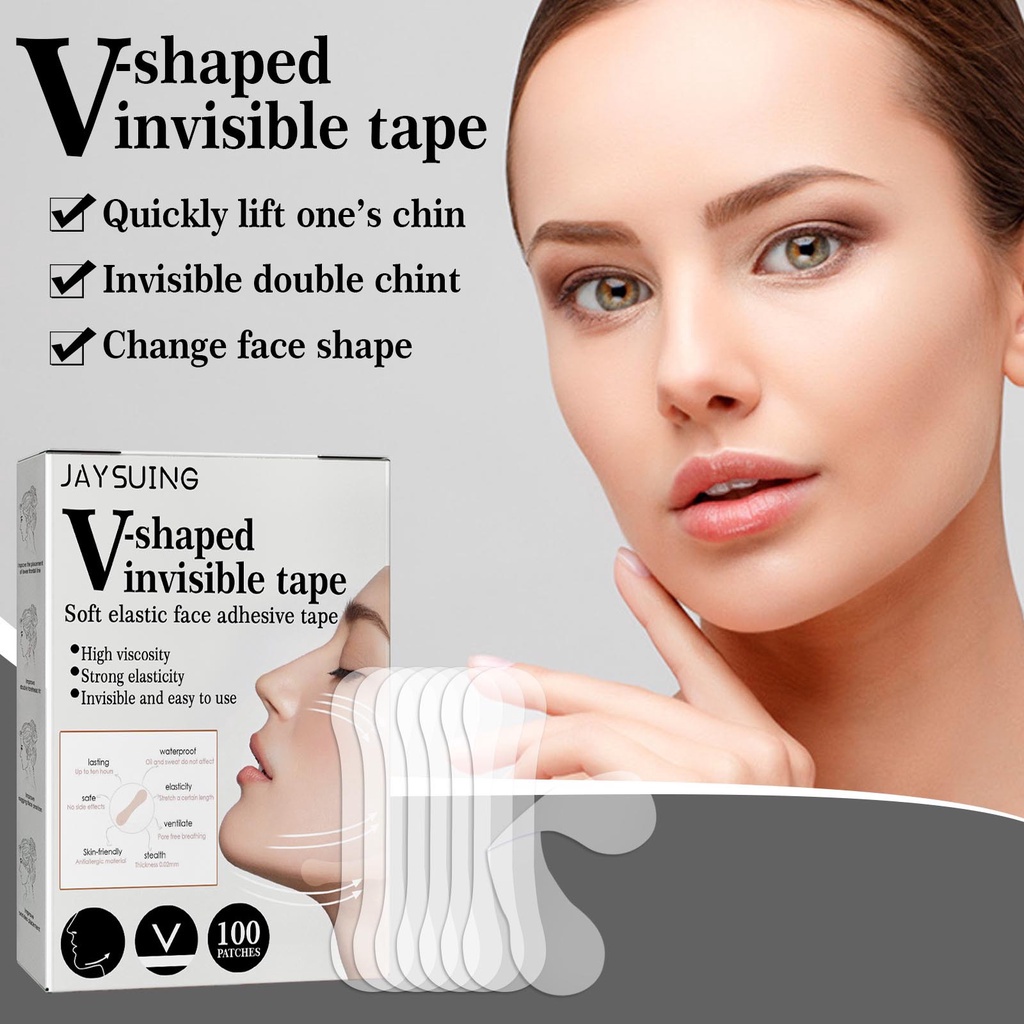 Stiker Wajah Anti Kerut/Sticker Garis Wajah Alat Penarik Wajah/V-Shaped Invisible Tape Instant Face Lift Tape 100 Patches