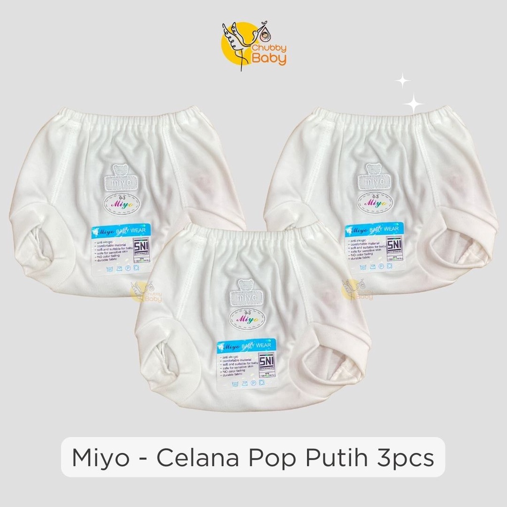 Miyo - 3pcs Baby Pants White Set | Celana Pop Bayi Putih