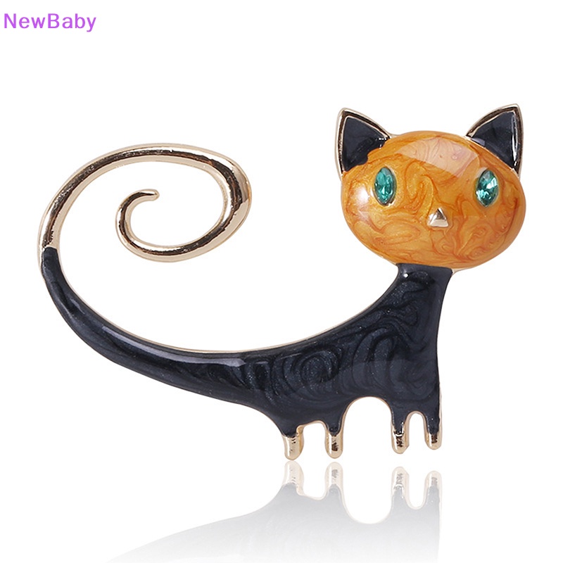 Newbaby 1pcs Enamel Lucu Kucing Bros Untuk Wanita Kitty Pin Brooch 2warna Perhiasan Hewan ID