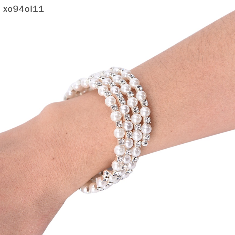 Xo Kristal Mutiara Multilayer Lebar Elastis Manset Gelang Bangle Gelang Perhiasan OL