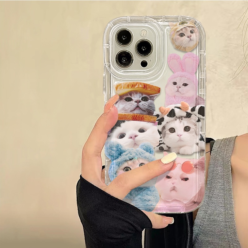 IPHONE Kucing Lucu Casing Ponsel Lembut Kompatibel Untuk Iphone14 13 11 12 Pro XS Max X XR 7+ 8plus Casing Transparan TPU Silikon Shockproof Cover