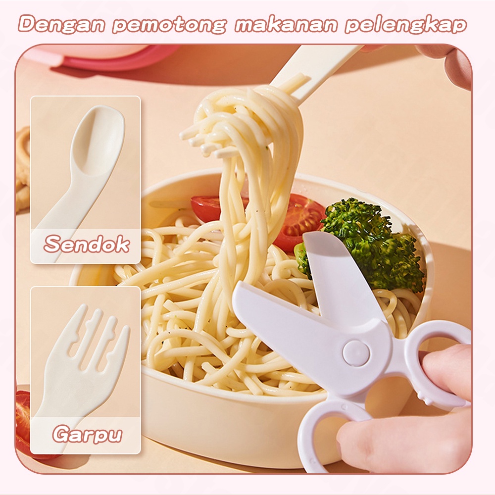 Halo Baby Lunch Box Set Kotak/Kotak Makan Anak Silikon free sendok garpu gunting/Kotak Bekal Anak / Tempat Makan Anak Lucu