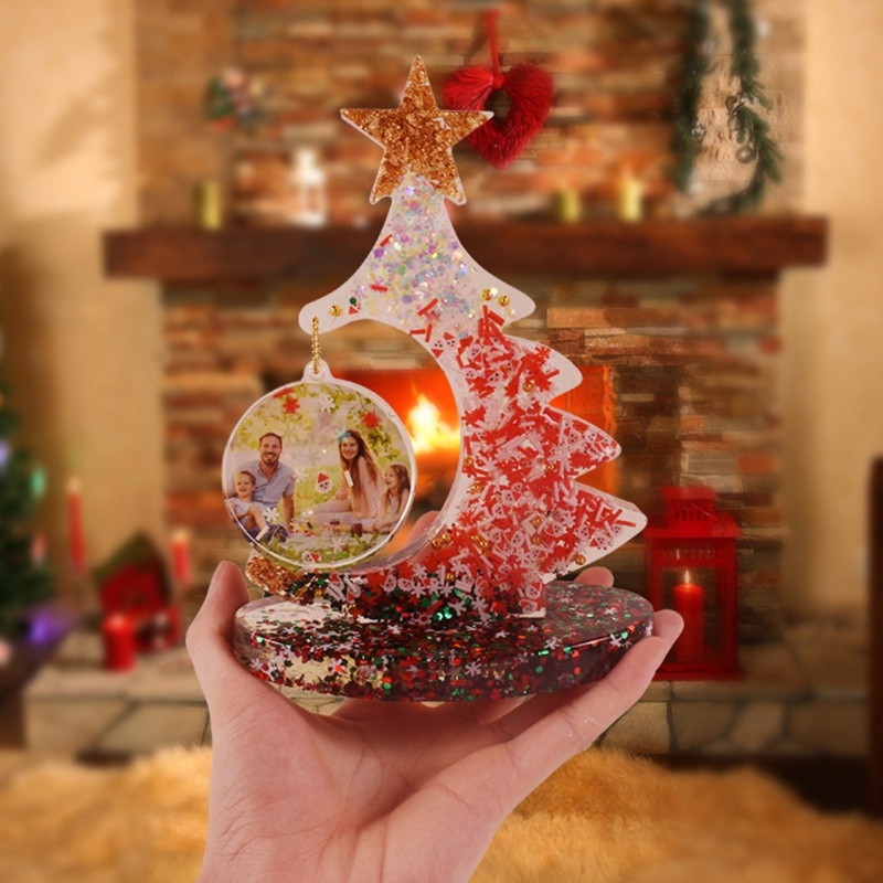 Siy Bingkai Foto Natal Kristal Epoxy Cetakan DIY Gypsum Liontin Hiasan Gantung