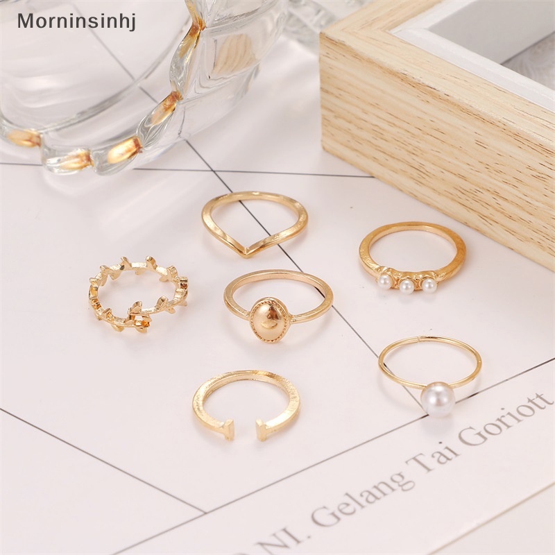 Mornin 6Pcs /Set Bohemian Midi Knuckle Ring Set Untuk Wanita Mutiara Imitasi Geometris Jari Rings Vintage Jewelry id