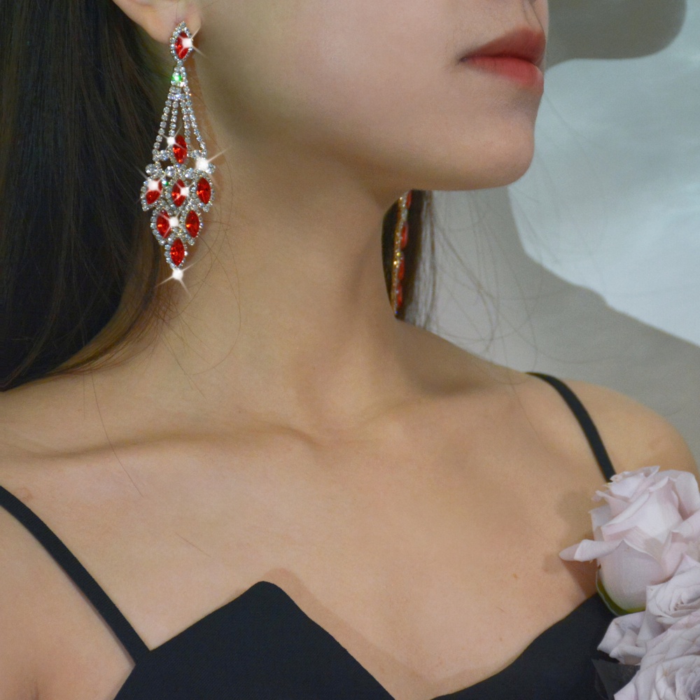 Fashion Pengantin Multicolor Anting Dengan Air Berlian Desain Daun Anting Pesta Bridesmaid Berlian Anting