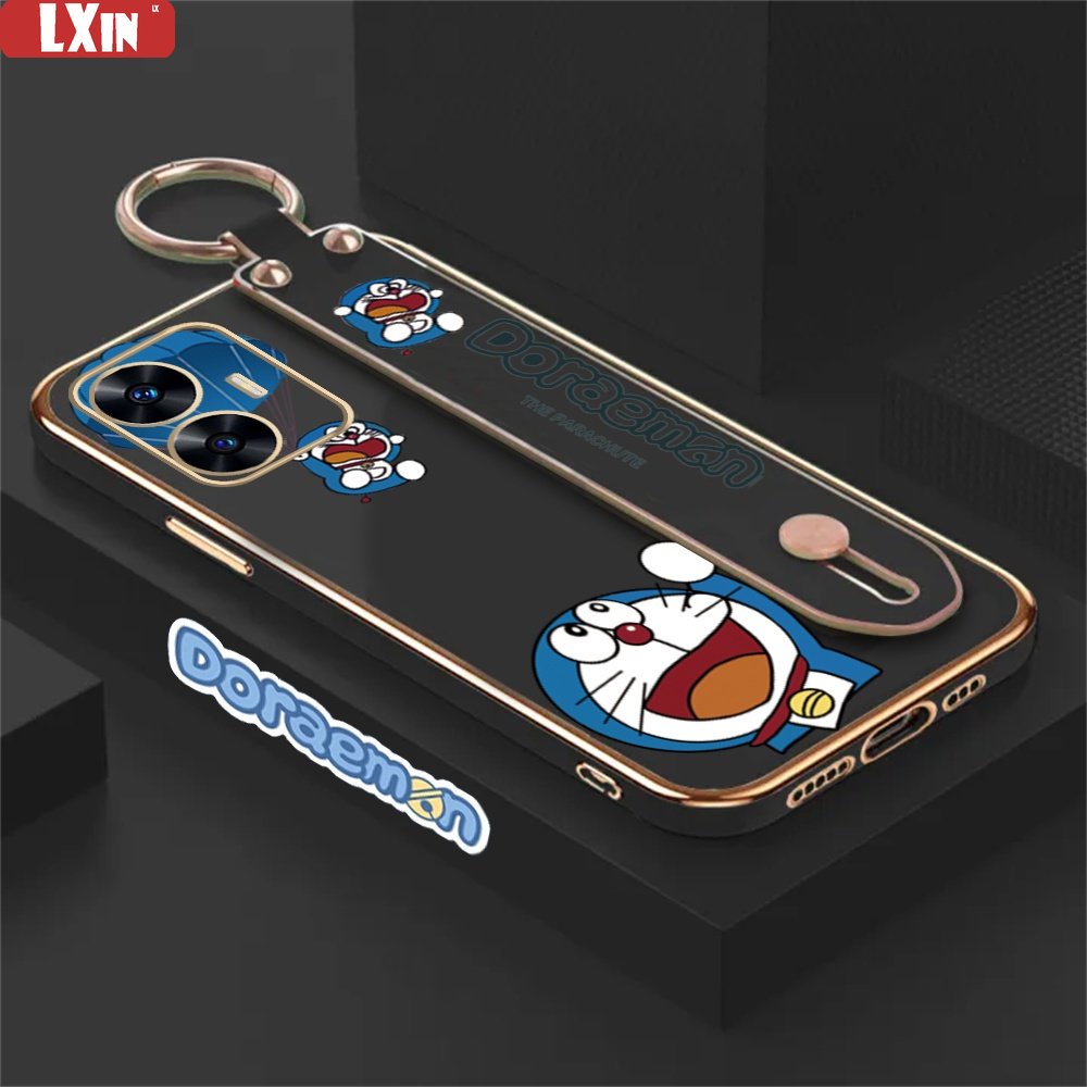 Soft Case Realme10 4G 9i 7i 8i 5i 6i C17 C31 Realme8 5G 8 Pro Realme 5 Pro 7Pro Narzo 50 C55 C3 Fashion Kartun Doraemon Lucu Stand Lipat Holder Mewah Plating Karet Cover