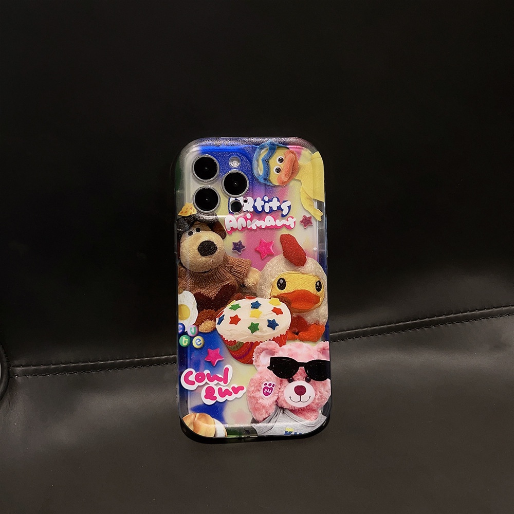 IPHONE Ins Imut Graffiti Bear Kartun Silikon Case Untuk Iphone14 11 12 13 PRO MAX Casing Cover Pelindung AT0363