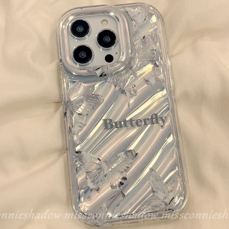 Case Kupu-Kupu Impian Kreatif Huruf Sederhana Kompatibel Untuk IPhone 7Plus XR 13 11 14 12 Pro MAX X7 6 6S 8plus XS MAX SE 2020kartu Warna Dazzle Mewah Case Kerut Stereo 3D