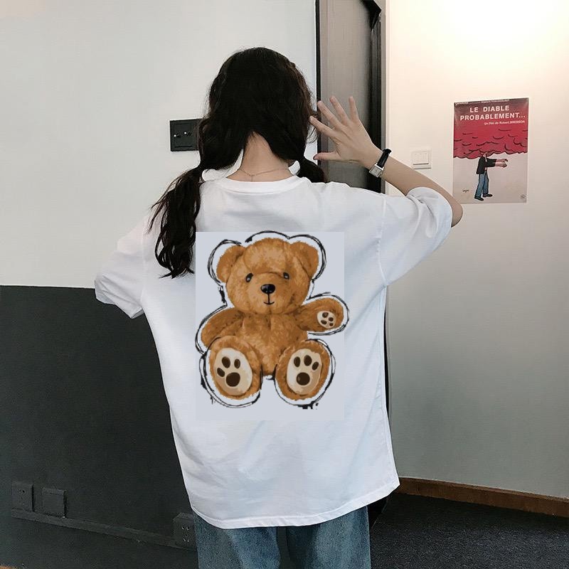 Oversize Tee Tshirt Wanita Model Longgar Motif Teddy BR Depan BElakang