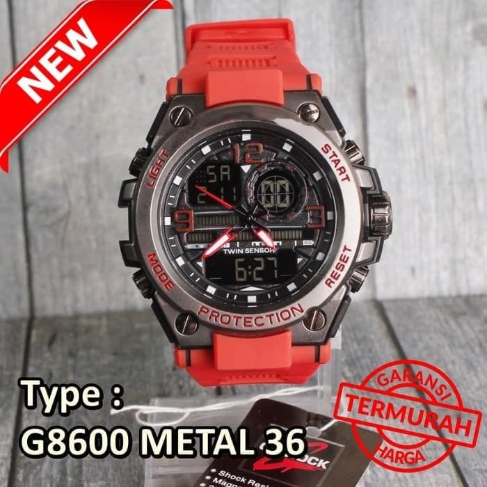 PROMO!!! WBS FREE BATERAI JAM TANGAN GSHOCK PRIA SPORT ANTI AIR RUBBER GST-8600 DUALTIME METAL