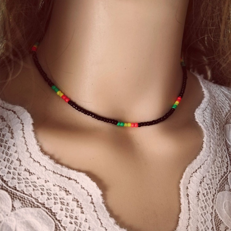 Papaozhu Korea Berlapis Pelangi Manik-Manik Akrilik Senyum Wajah Pesona Kalung Untuk Wanita Gadis Indah Liburan Warna-Warni Manik-Manik Choker Kalung Trendi Tulang Selangka Rantai Perhiasan