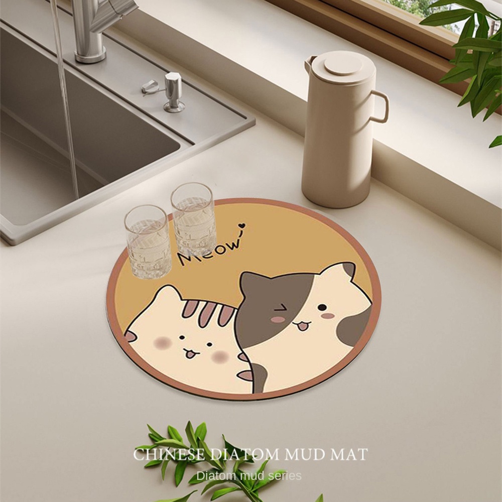 ღ Kartun Tikar Insulasi Panas Cute Diatom Lumpur Coaster Tikar Meja Makan Anti Panas Ins Alat Peraga Berpose Sederhana Anti-slip Alas Mouse Aksesoris Dapur