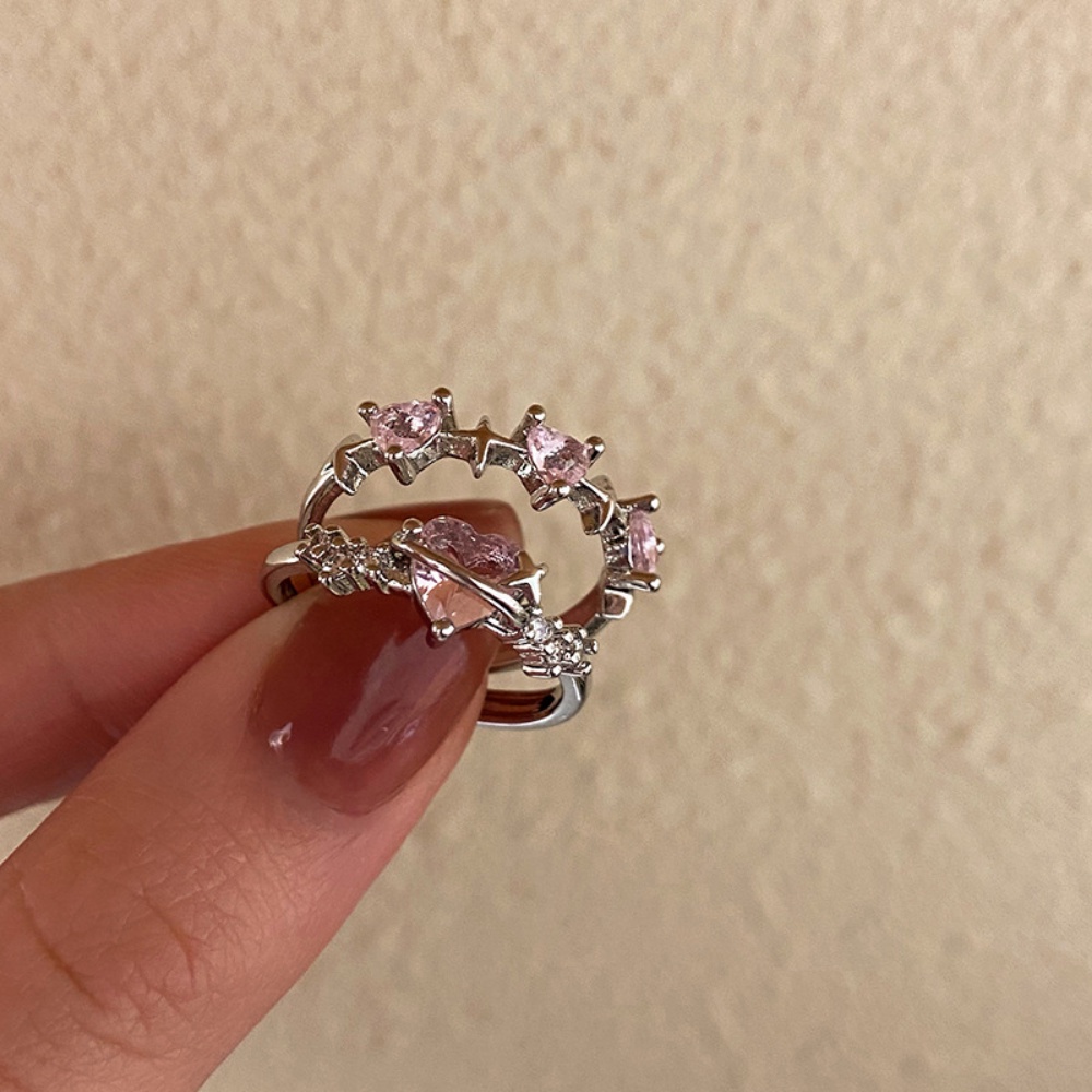 Cincin Cinta Berlian Merah Muda Yang Manis Dingin Dalam Kepribadian Fashion Korea Desain Orang Banyak Kecil Cincin Jari Telunjuk Zirkon Yang Indah Dingin Untuk Wanita Perhiasan Permen