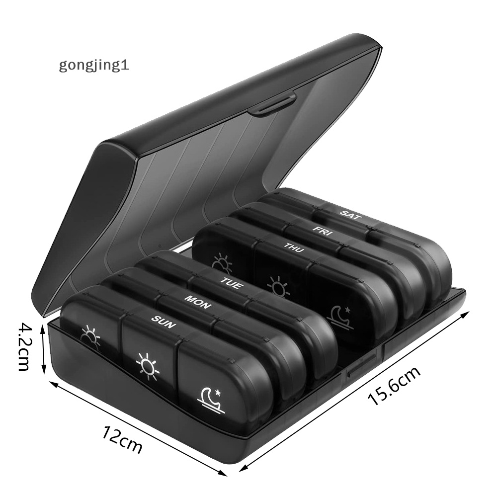 Ggg 21grid Kotak Pil Hitam Portable Sorg Box, ID Tujuh Hari Seminggu