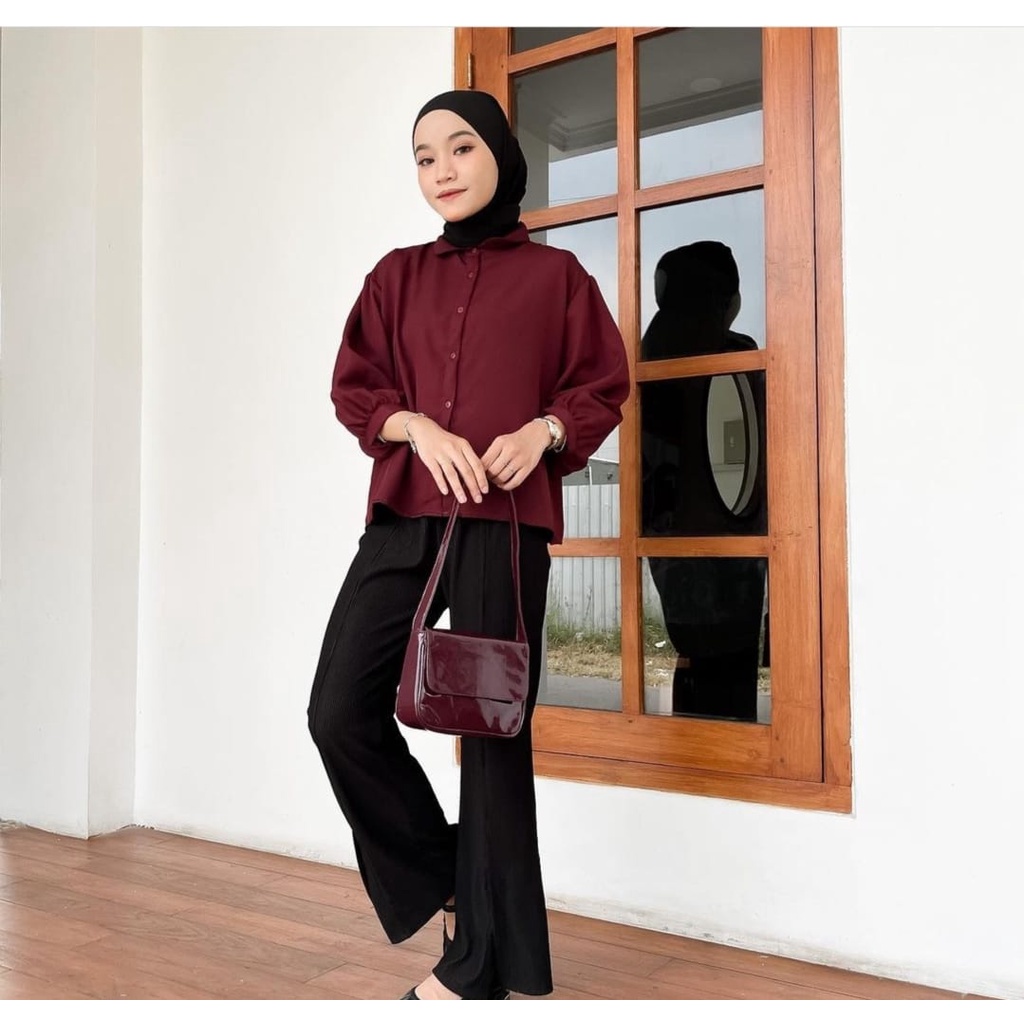 KEMEJA SHAKILA ELZA BLOUSE ATASANA BASIC BERKERAH KOREAN STYLE FORMAL CASUAL WANITA REMAJA LIME PUTIH HITAM TERAKOTA MINT MARON GREY TERBARU KEKINIAN HITS OOTD
