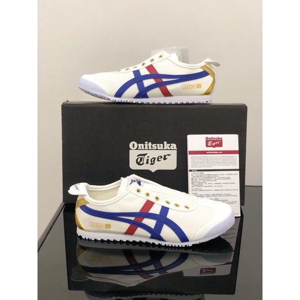 Sepatu Onitsuka Tiger Mexico 66 Slip On White Blue Red X Gold Free Paper Bag