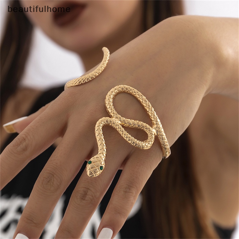 {beautifulhome} Punk Snake Cuff Gelang Pria Wanita Bohemian Fashion Perhiasan Sederhana Bangle Terbuka.