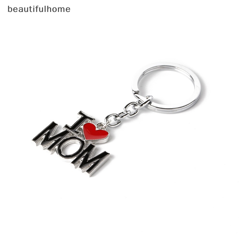 {Cantikrumah} Fashion Huruf I Love Mom/Dad Enamel Liontin Gantungan Kunci Keyring Hadiah Ibu Bapak.