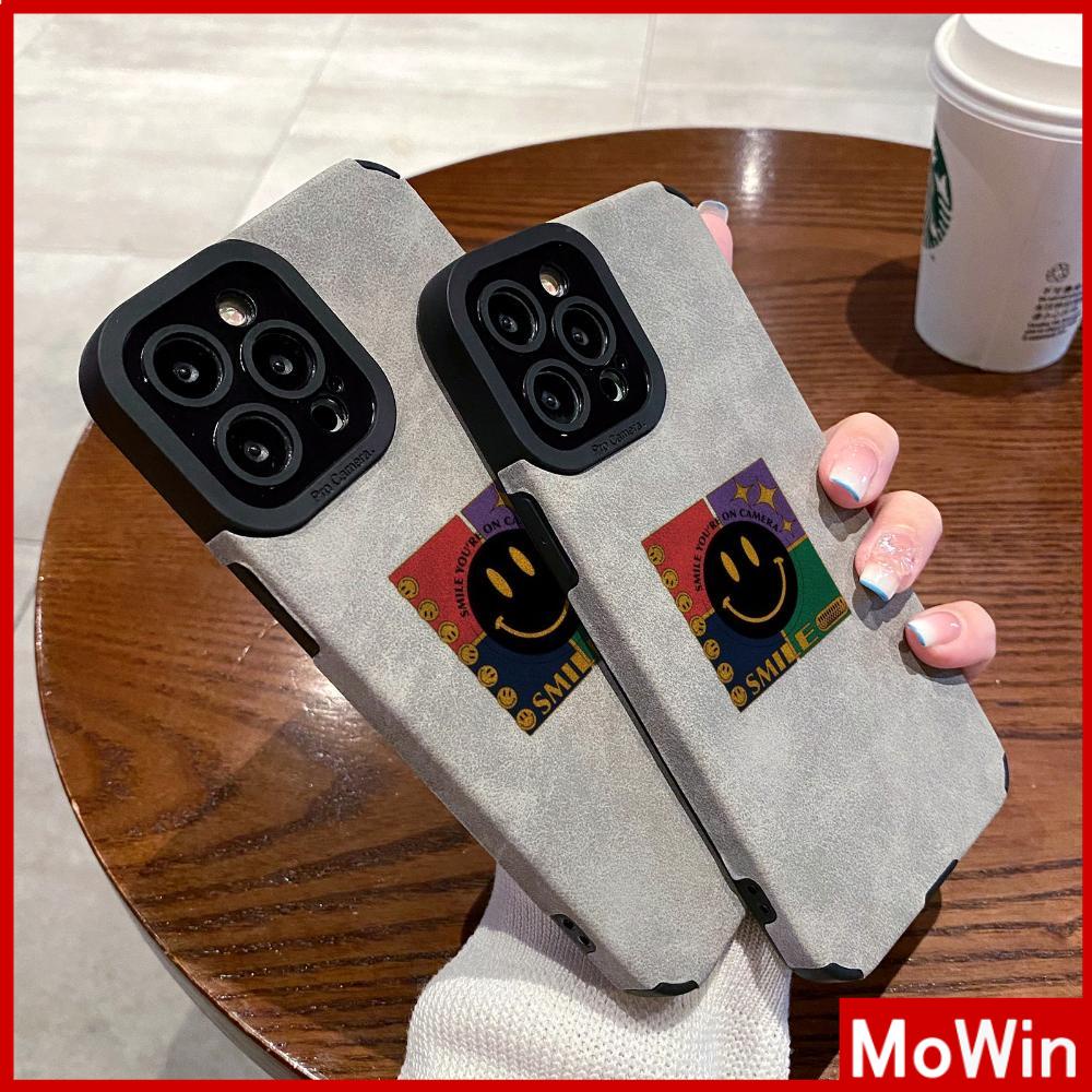 Case iPhone 14 Pro Max iPhone Case Kulit Pupil Patch Suede Tahan Guncangan Kamera Case Hitam Sederhana Ikon Smiley Kompatibel dengan iPhone 13 Pro max 12 Pro Max 11 xr xs max 7Plus 8Plus