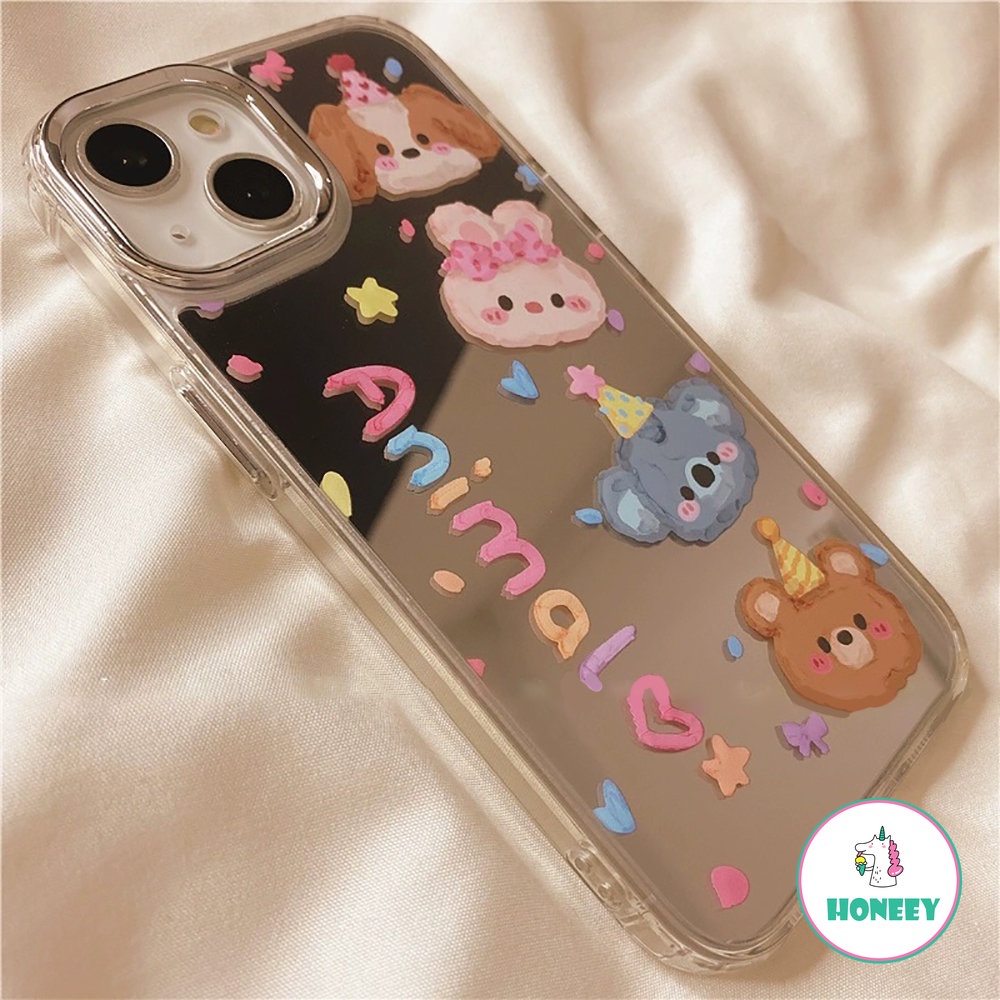 Casing Ponsel Cermin Rias Fashion Kartun Kompatibel Untuk iPhone 14 Pro Max13 12 Pro Max11 Binatang Lucu Shockproof Back Cover
