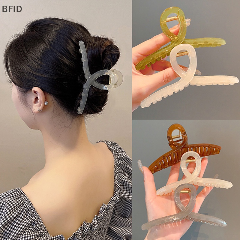 [BFID] 13 cm Besar Jelly Warna Klip Gadis Jepit Rambut Kepala Belakang Hairpin Plate Hair Shark Clip [ID]