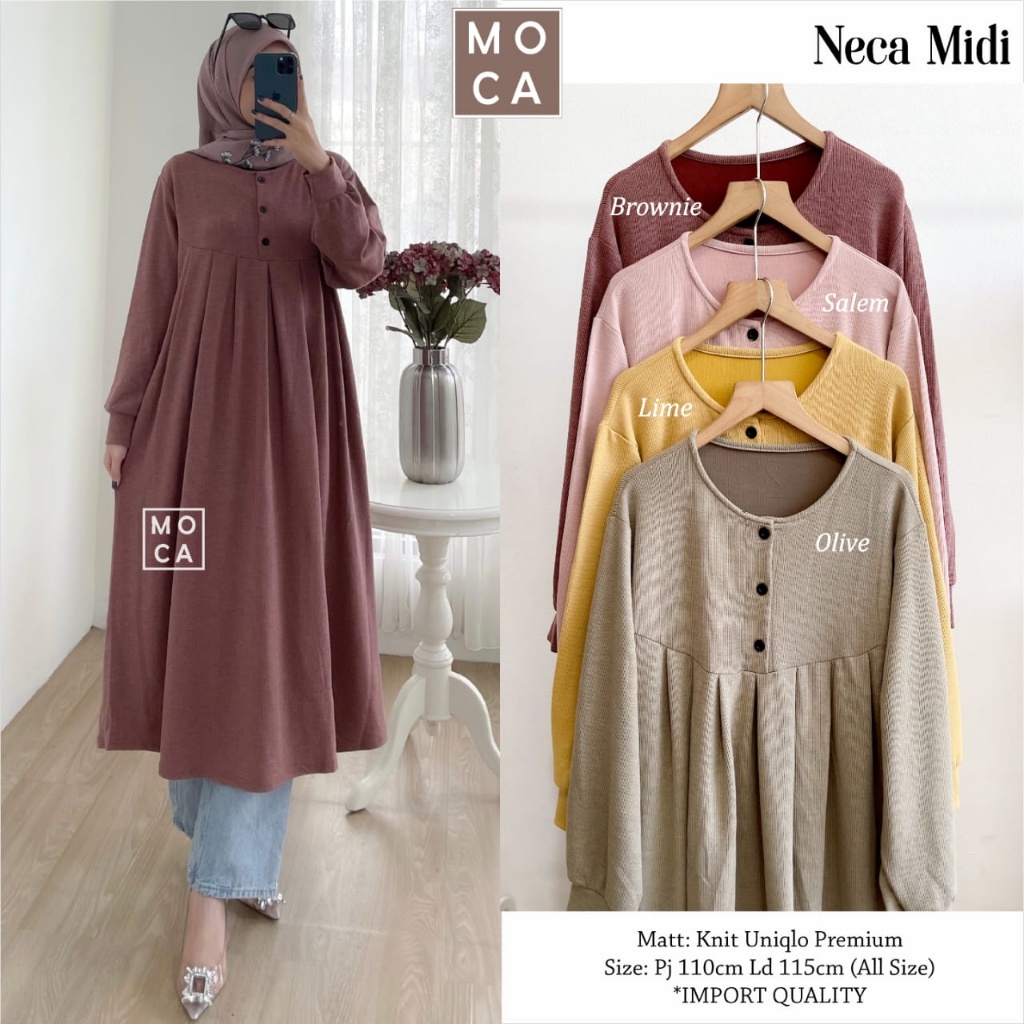 NECA MIDI | DRESS WANITA MOTIF POLOS CANTIK ORI MOCA