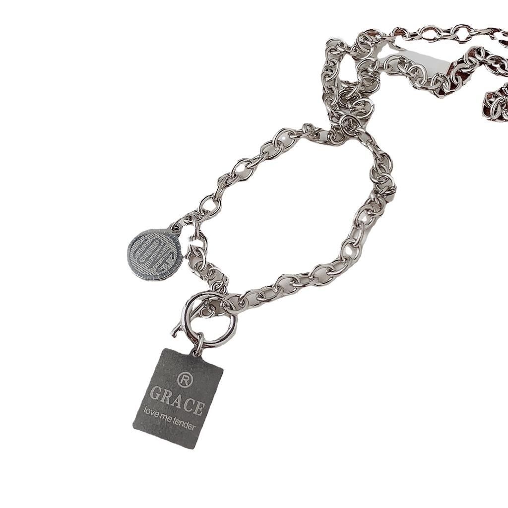 Eropa Amerika Trendi Keren Persegi Merek Kalung Wanita Niche Gaya Keren Hip-Hop Sweater Rantai Desain Sederhana Klavikula Rantai Pria