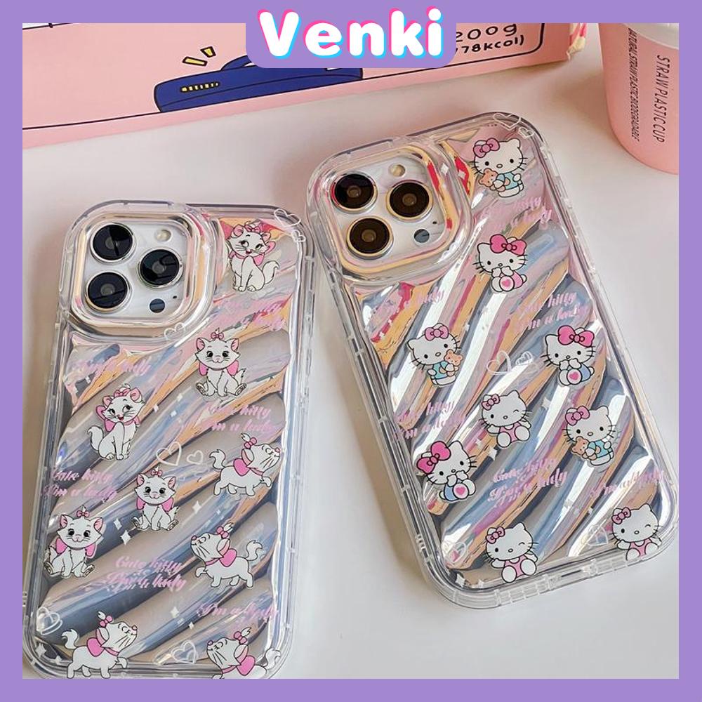 VENKI - Untuk iPhone 11 iPhone Case Laser Reflektif Bening Phone Case TPU Soft Shockproof Airbag Case Sederhana Lucu Kartun Kucing kompatibel dengan iPhone 14 13 Pro max 12 Pro Max XR XS 7