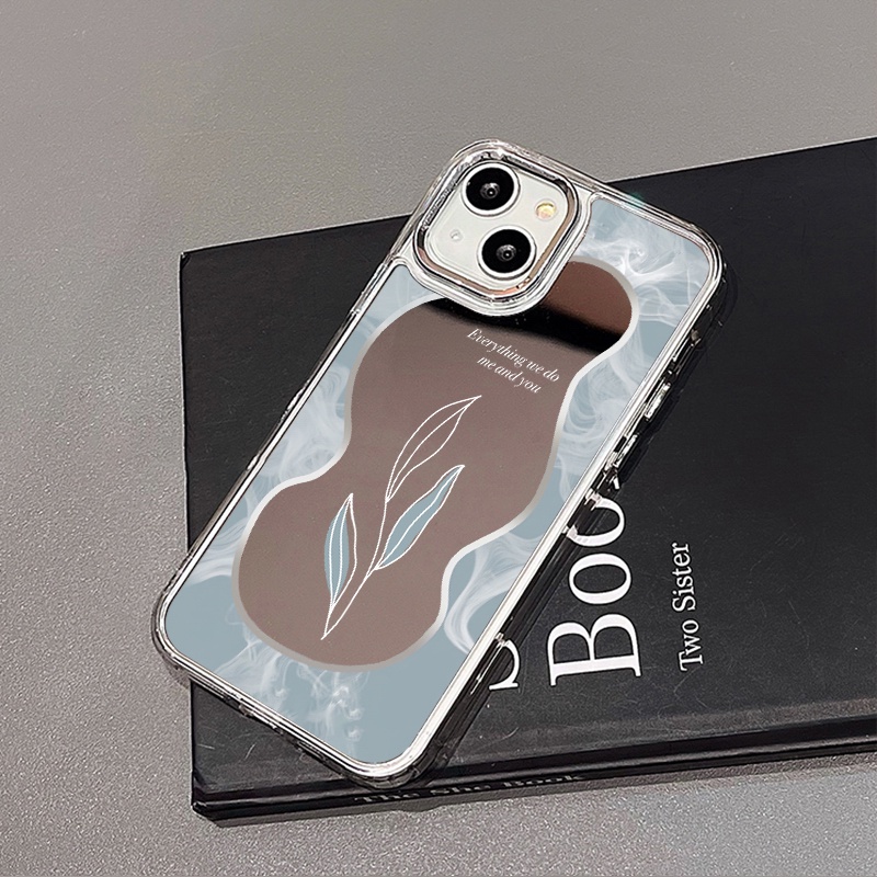 IPHONE Case Ponsel Cermin Daun Kompatibel Untuk Iphone11 12 13 14 12Pro 13Pro 14Pro Pro Max XR X XS Max Electroplating Tombol Perlindungan Mirror Cover