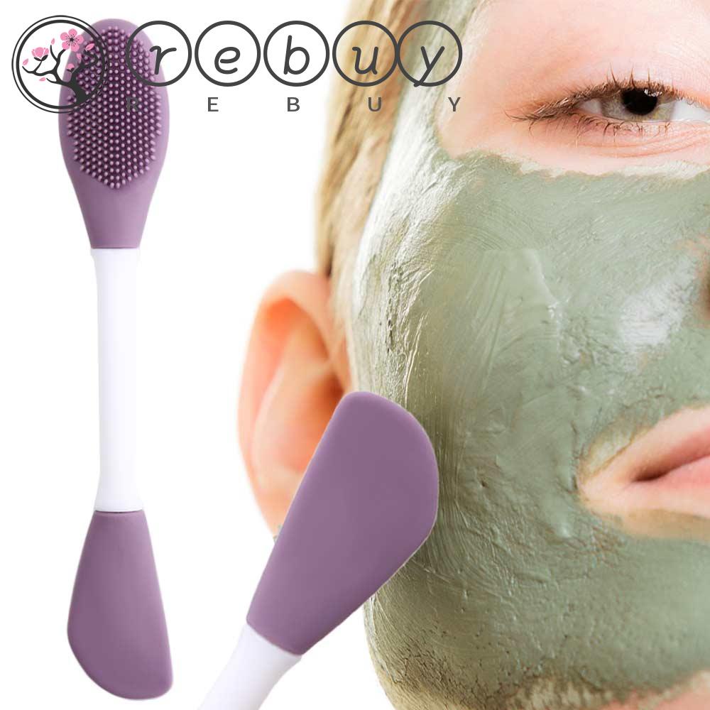 Rebuy Silicone Face Mask Brush Ungu Tahan Lama Komedo Exfoliator Alat Kosmetik Wajah Lembut Skincare Aplikator Salon Rumah Sikat Kepala Ganda